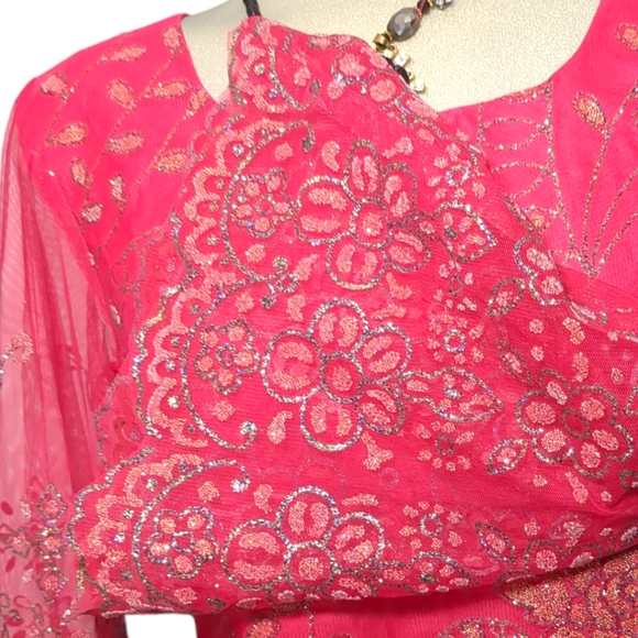 Designed Handmade Pink Embellish Flower Pattern Gold Sparkle Trimmed  Size S - Picture 6 of 16